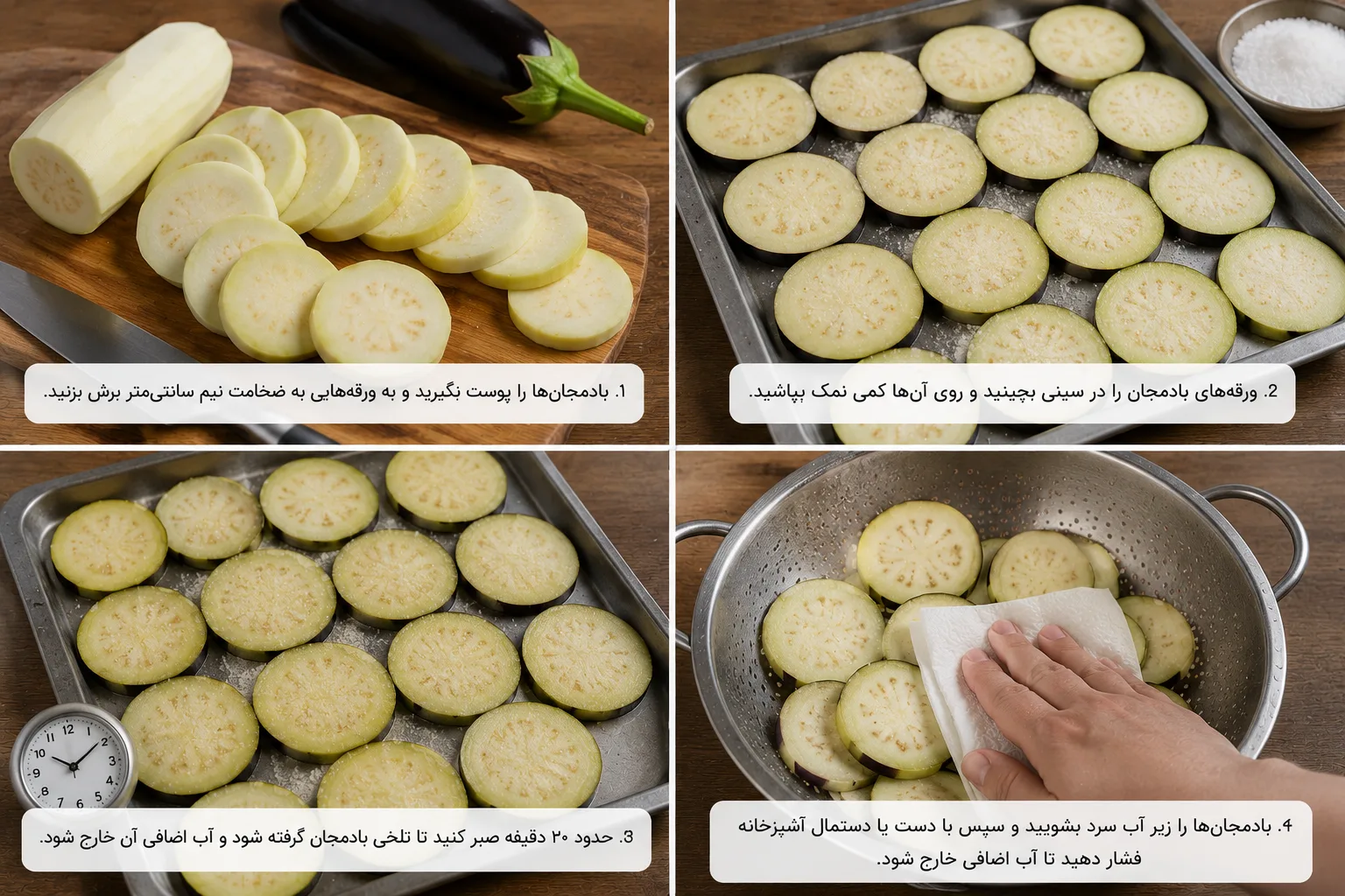 آماده‌سازی بادمجان‌ها