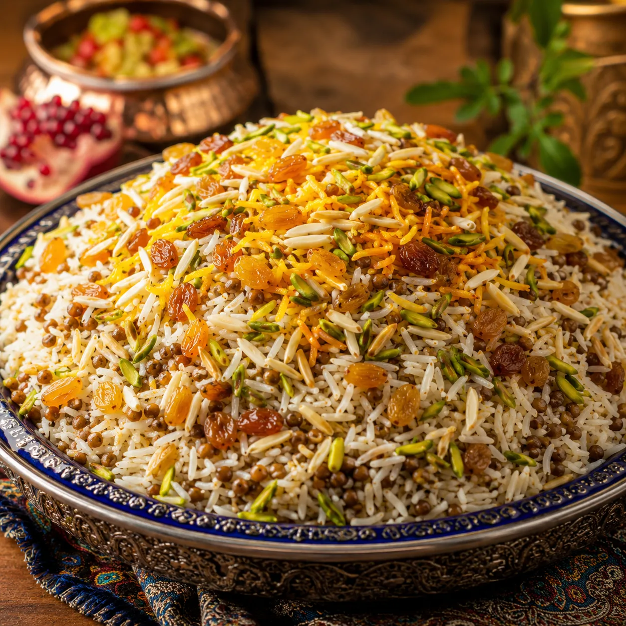 سرو و تزئین عدس پلو