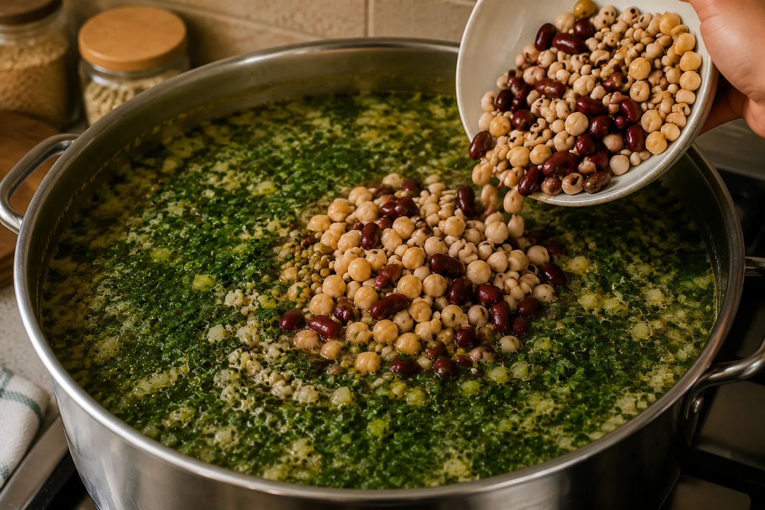 اضافه کردن سبزی و حبوبات