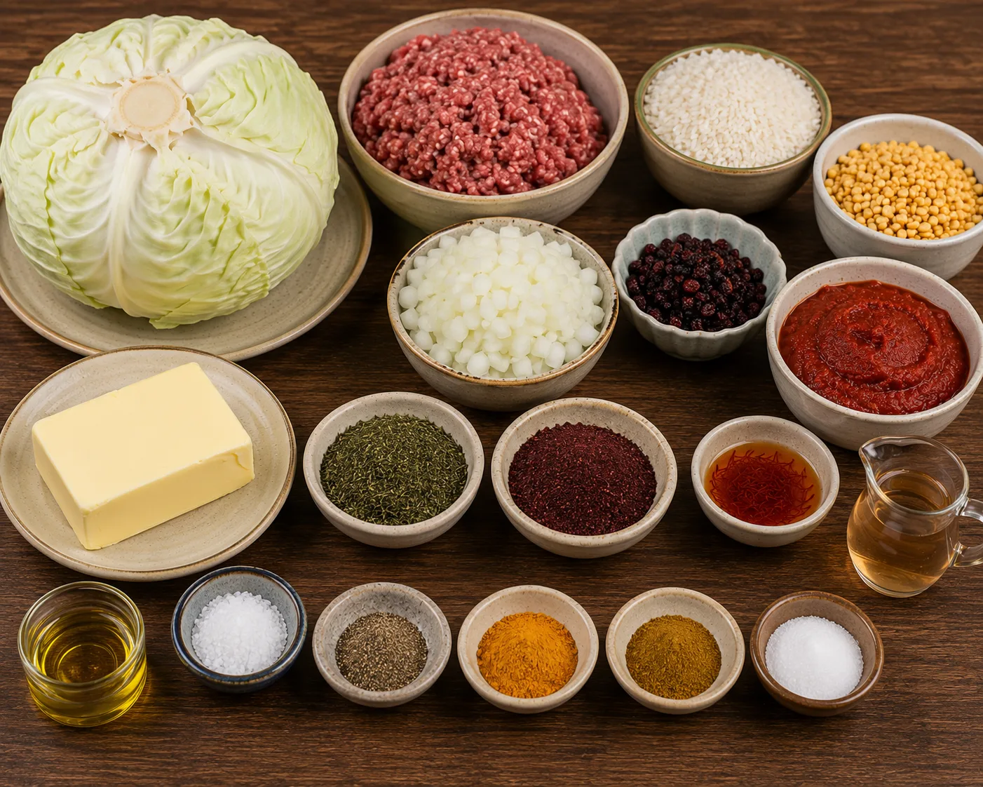 مواد لازم برای تهیه دلمه کلم برگ