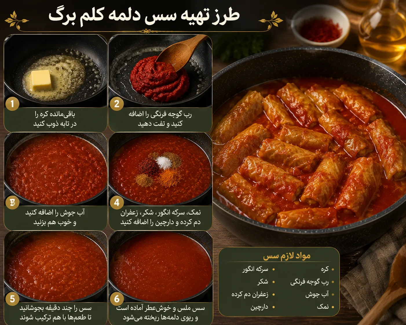 طرز تهیه سس دلمه کلم برگ
