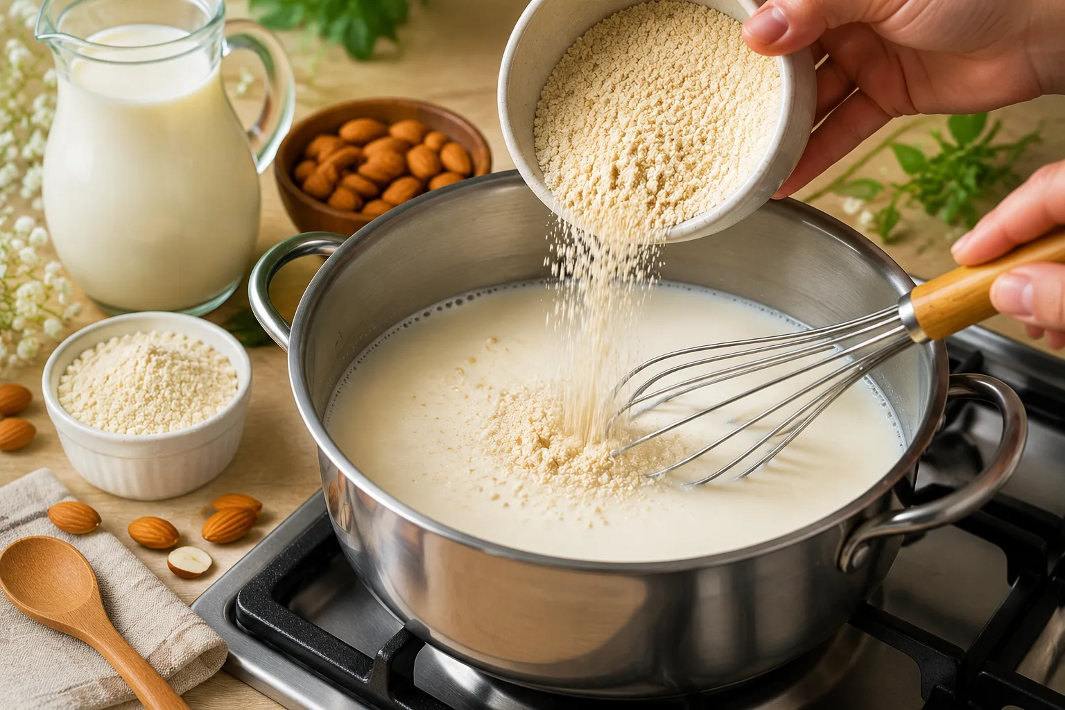 مخلوط کردن آرد و شیر بادام