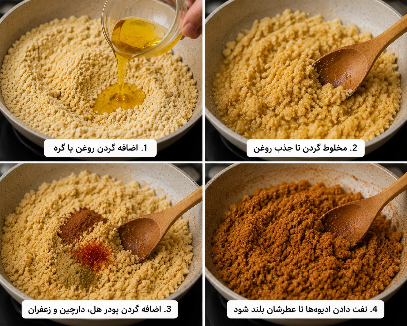 اضافه کردن روغن و ادویهها