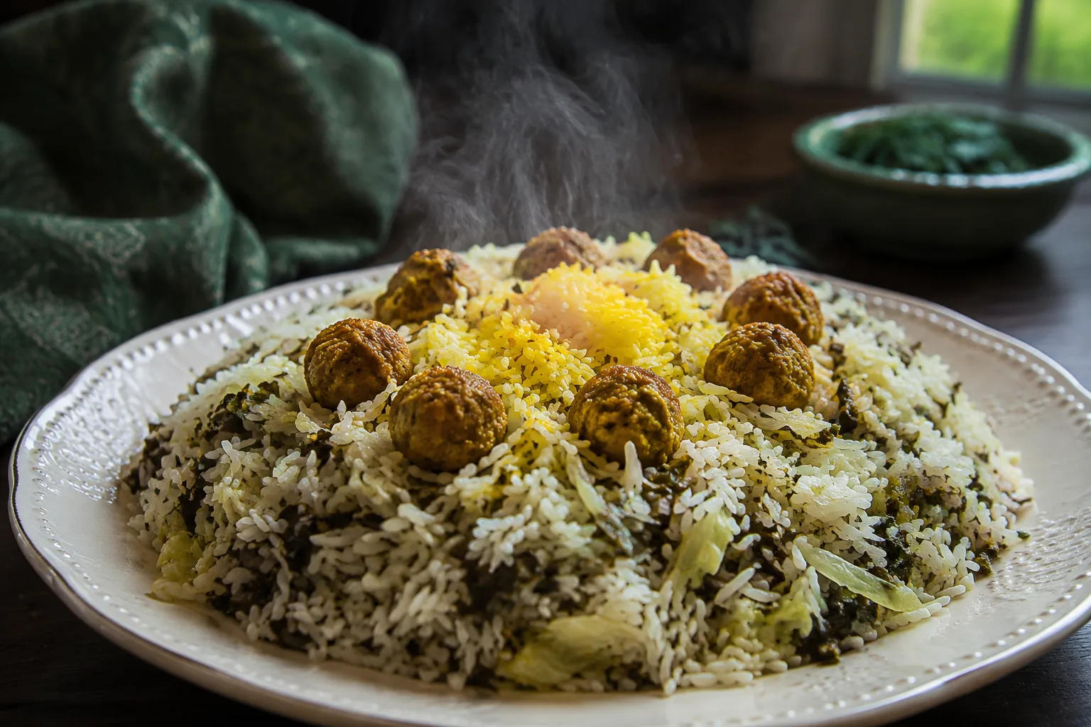 سرو و تزئین کلم پلو با برگ