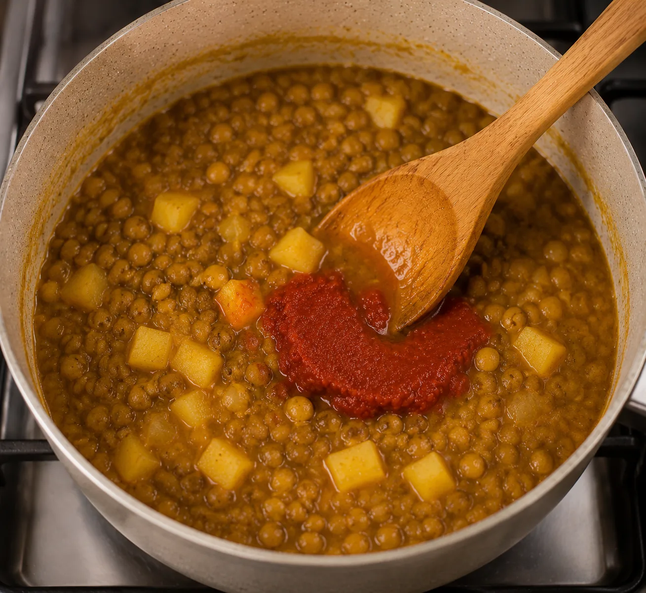 اضافه کردن سیبزمینی و رب