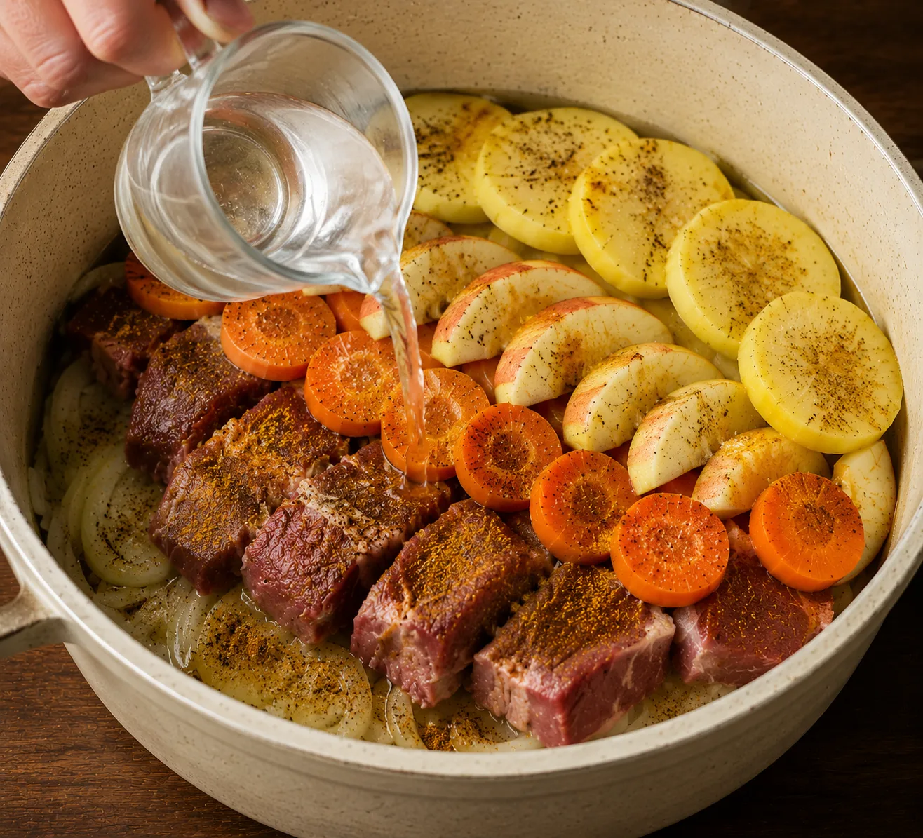 اضافه کردن آب و ادویه
