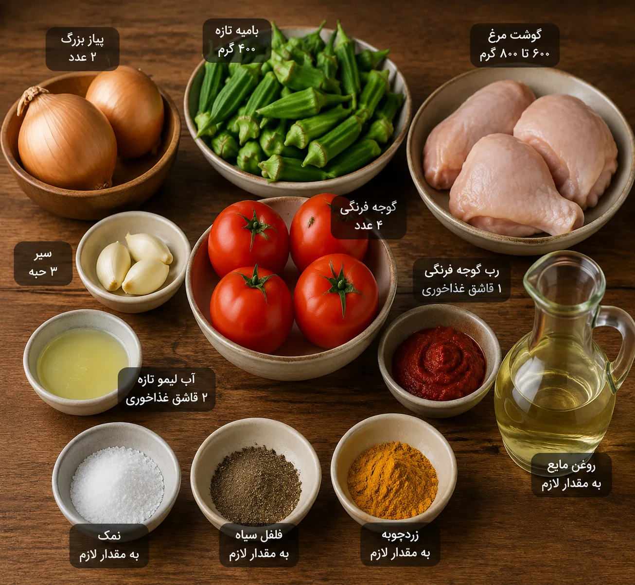 مواد لازم برای خورشت بامیه