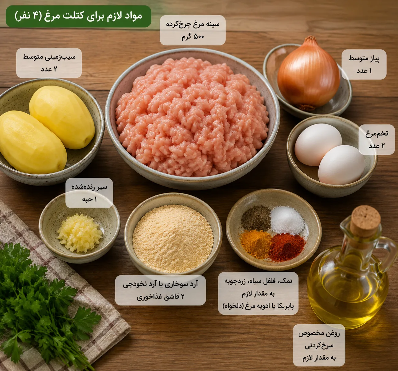 مواد لازم کتلت مرغ