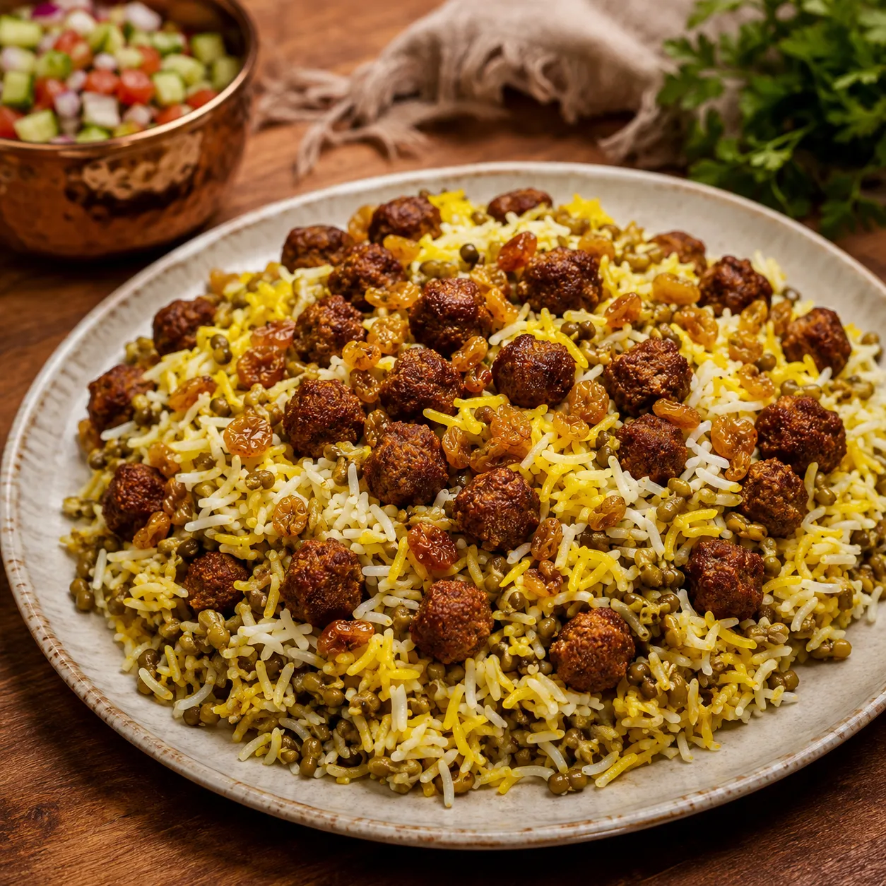 سرو و تزئین ماش پلو
