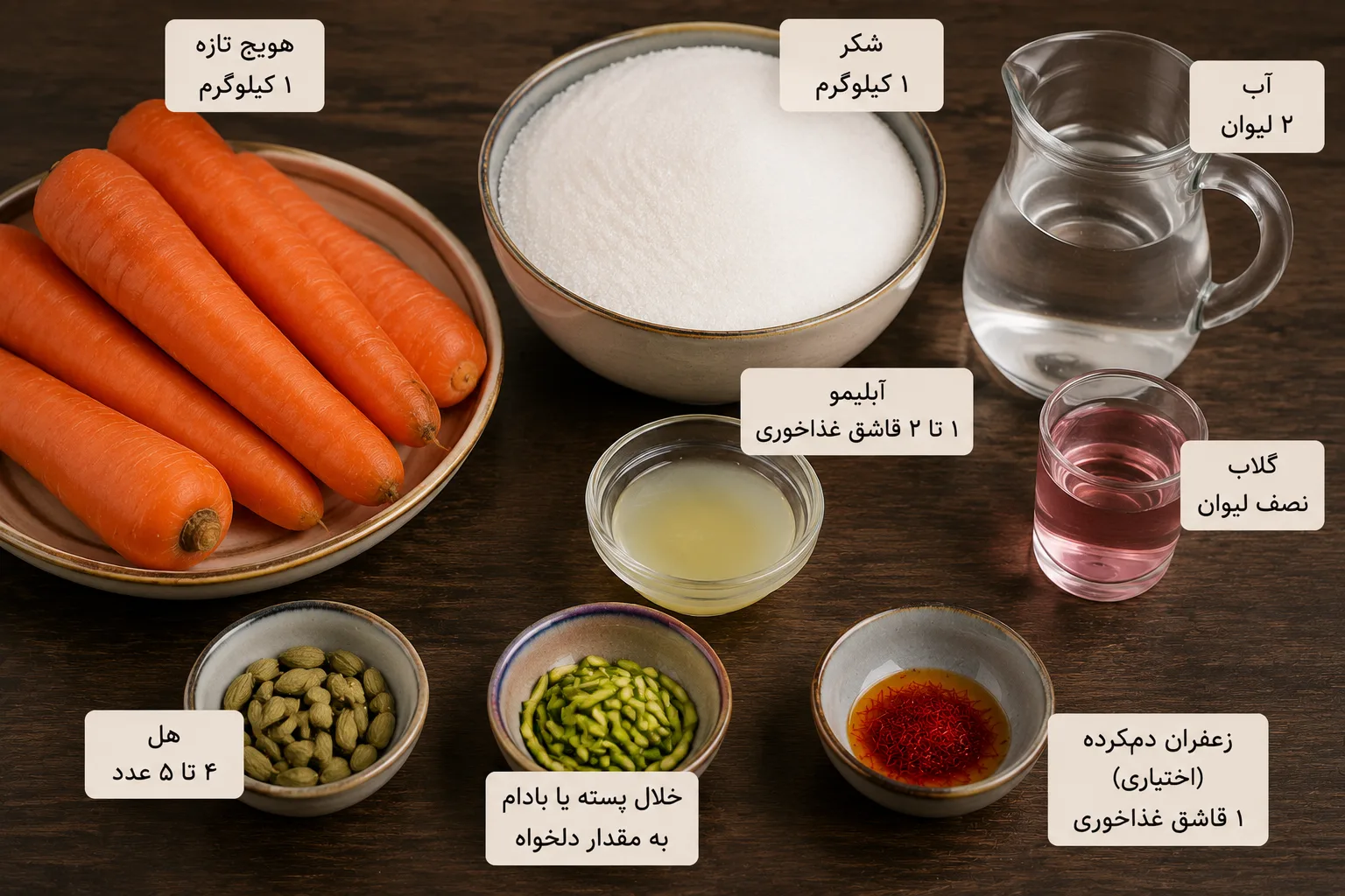 مواد لازم برای مربای هویج