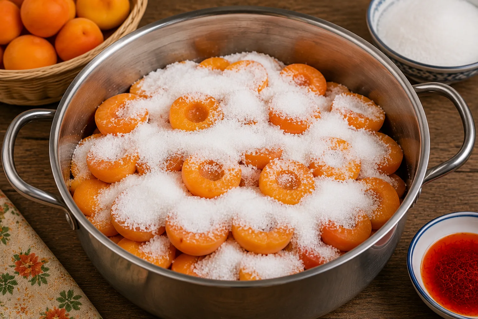 لایه‌گذاری زردآلو و شکر