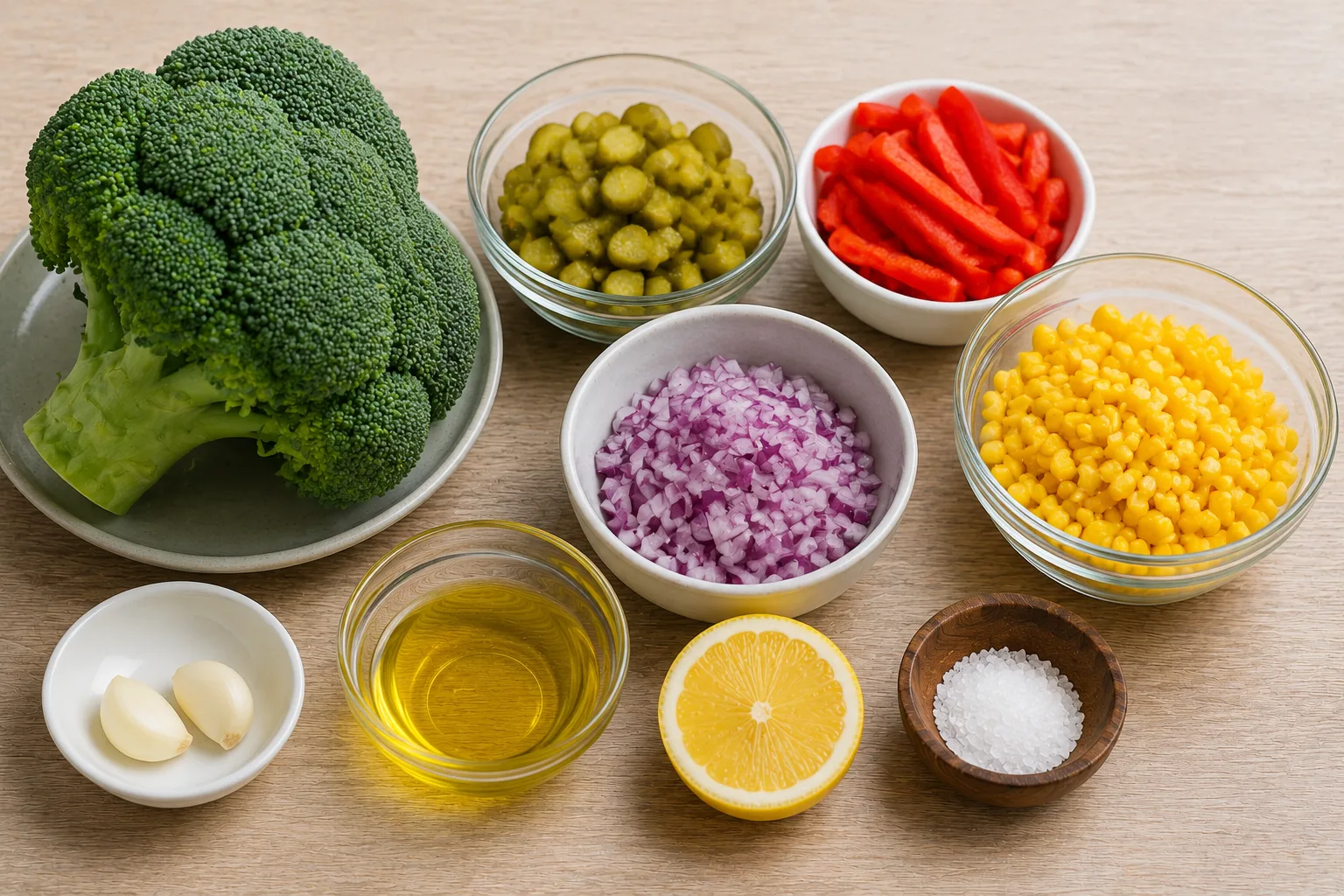مواد لازم برای تهیه سالاد کلم بروکلی