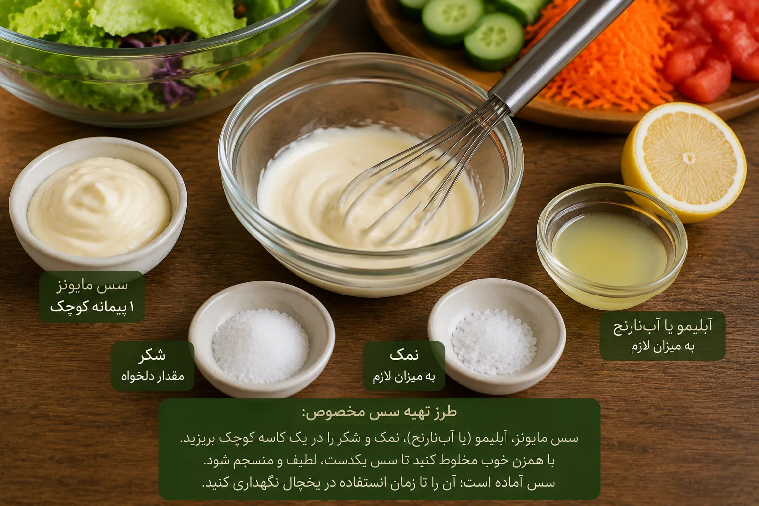 درست کردن سس مخصوص این سالاد
