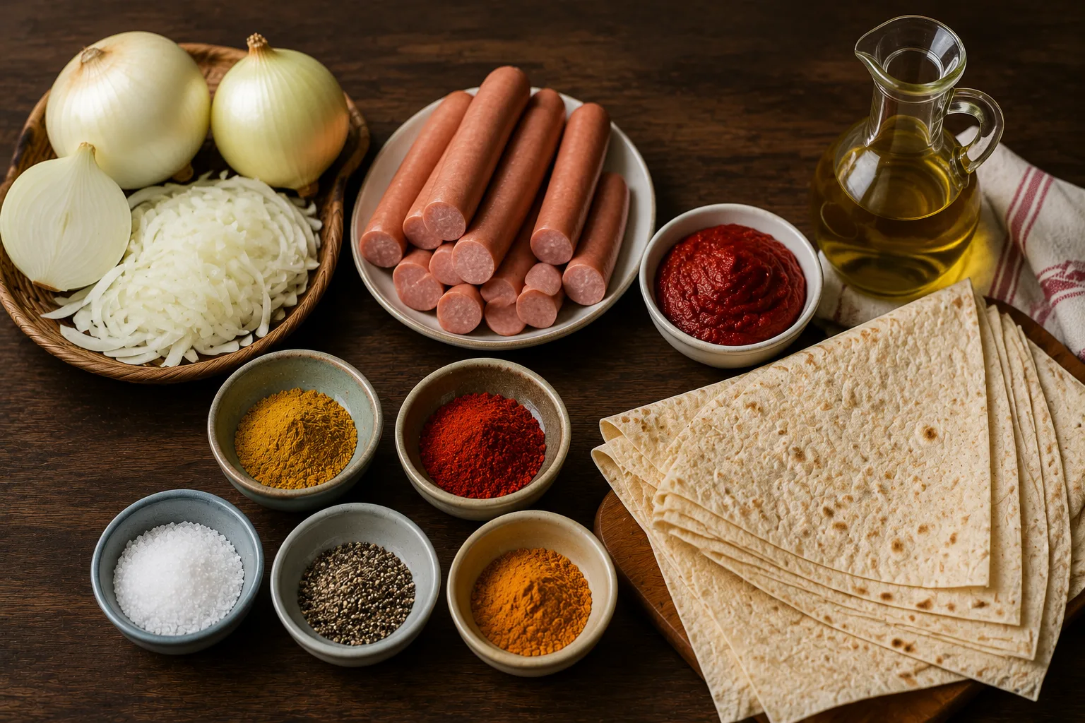 مواد لازم برای طرز تهیه سمبوسه سوسیس بندری