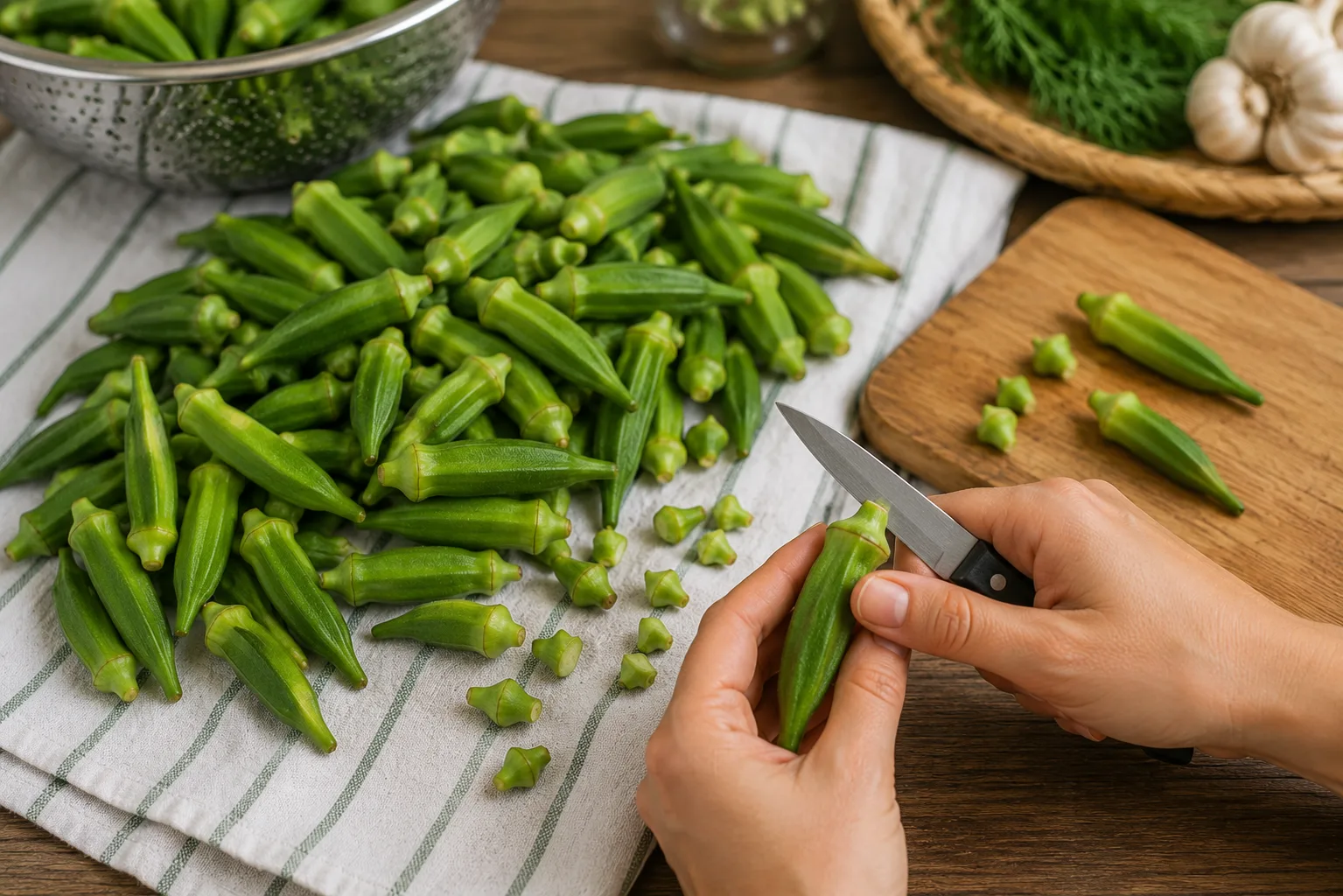 آماده کردن بامیه‌ها