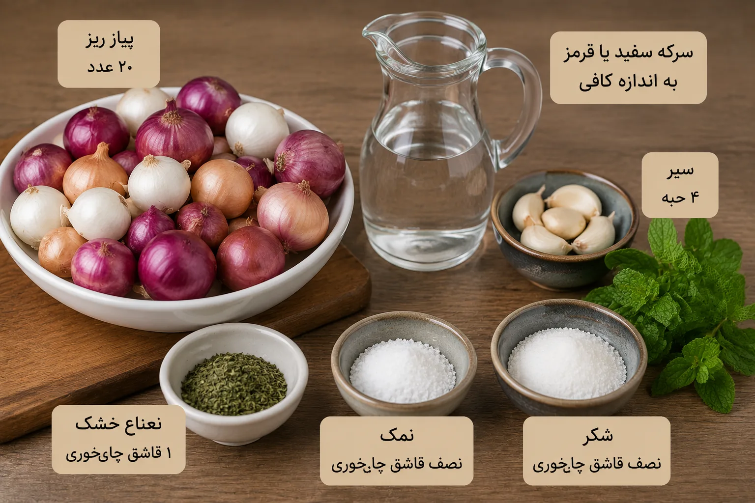 مواد لازم برای تهیه ترشی پیاز