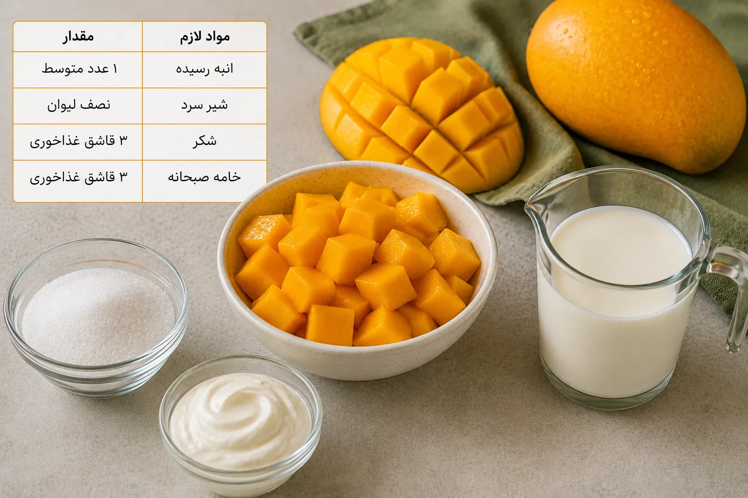 مواد لازم بستنی انبه