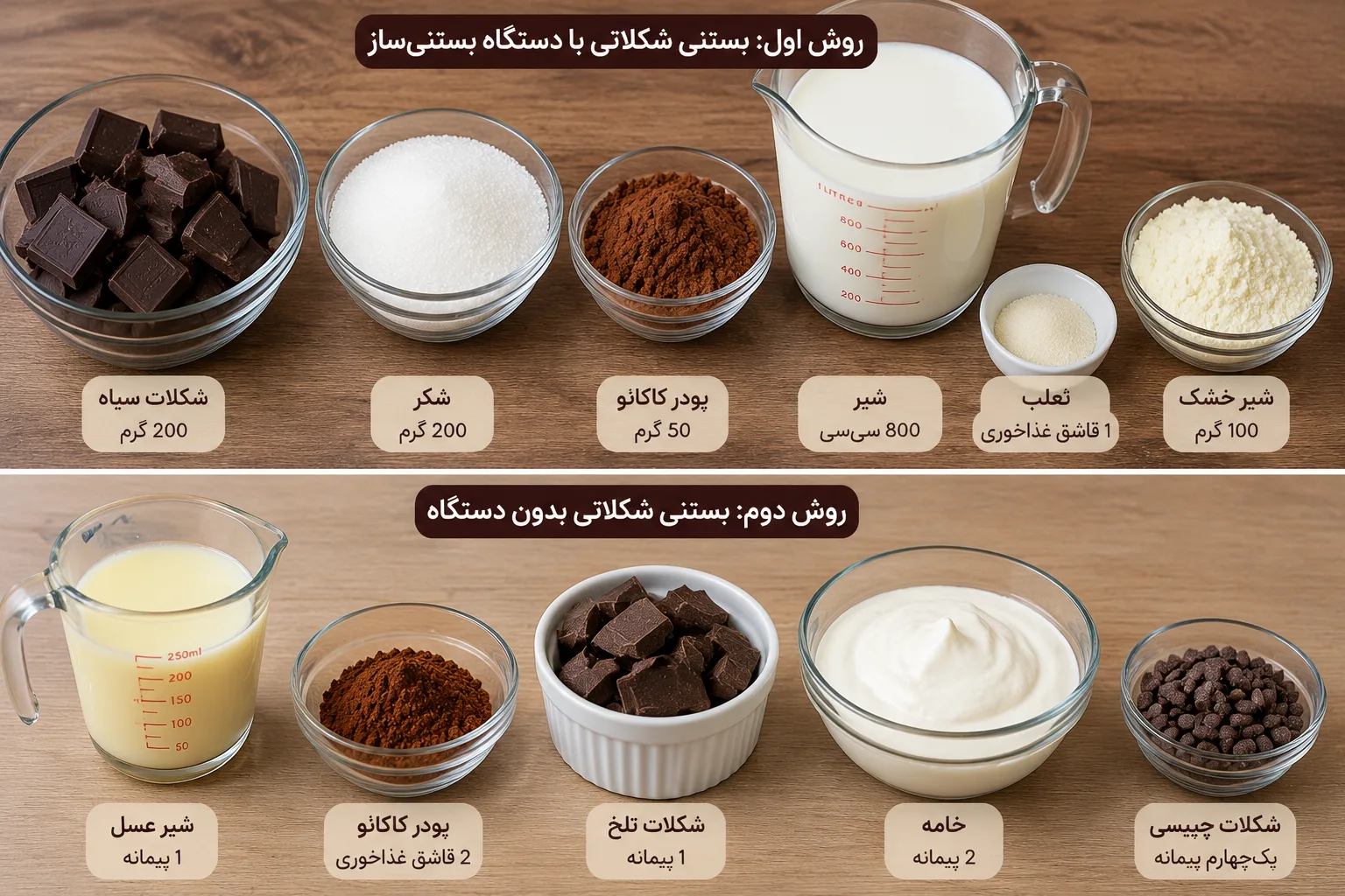 مواد لازم بستنی شکلاتی