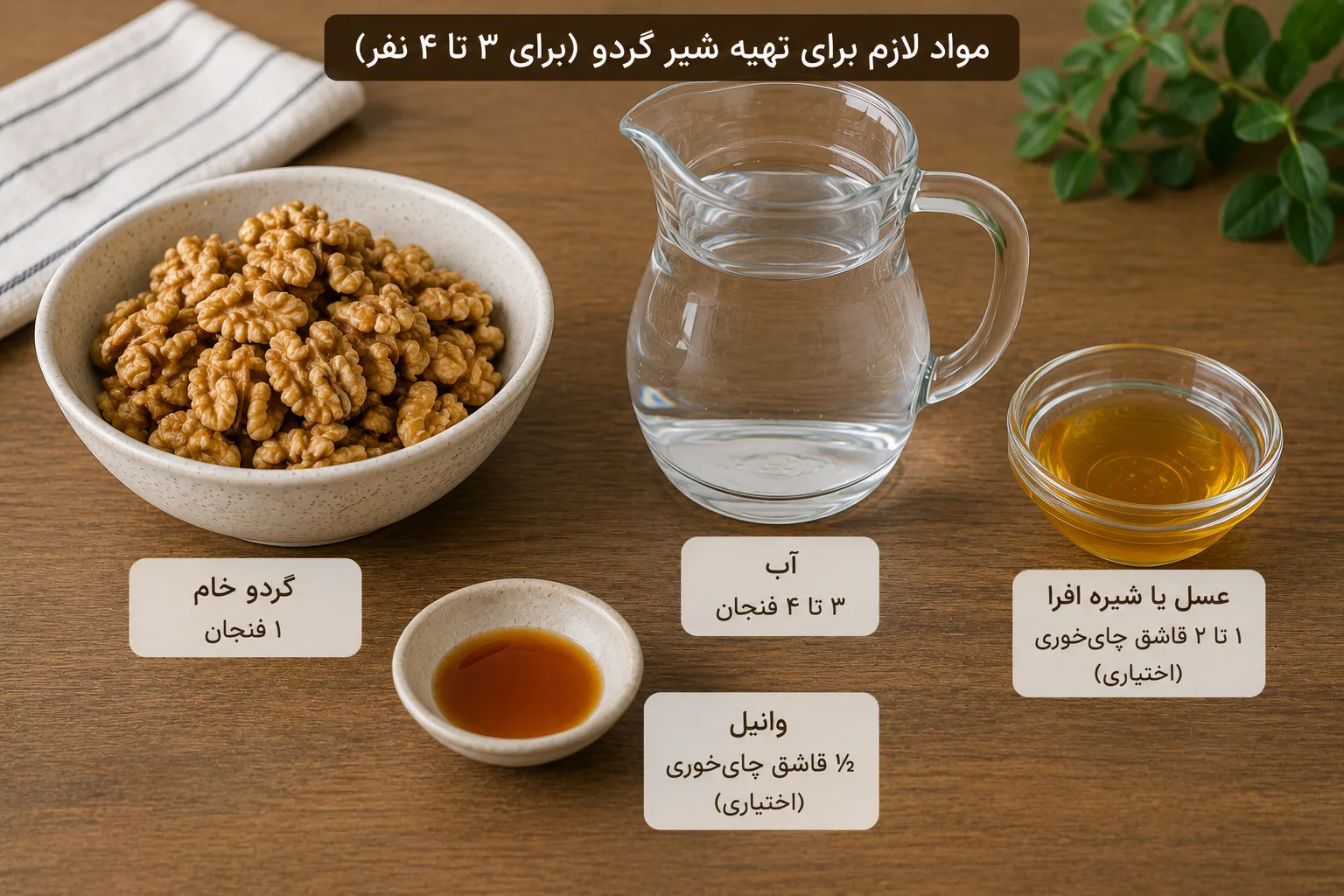 مواد لازم شیر گردو