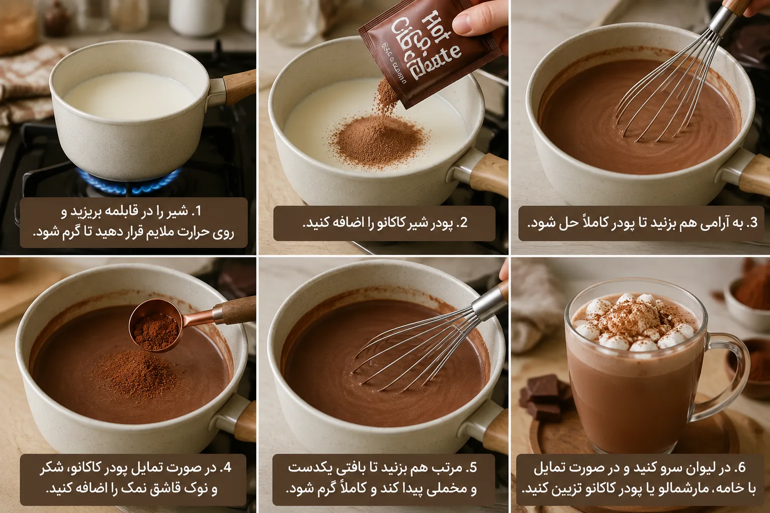 مراحل تهیه شیرکاکائو با پودر آماده