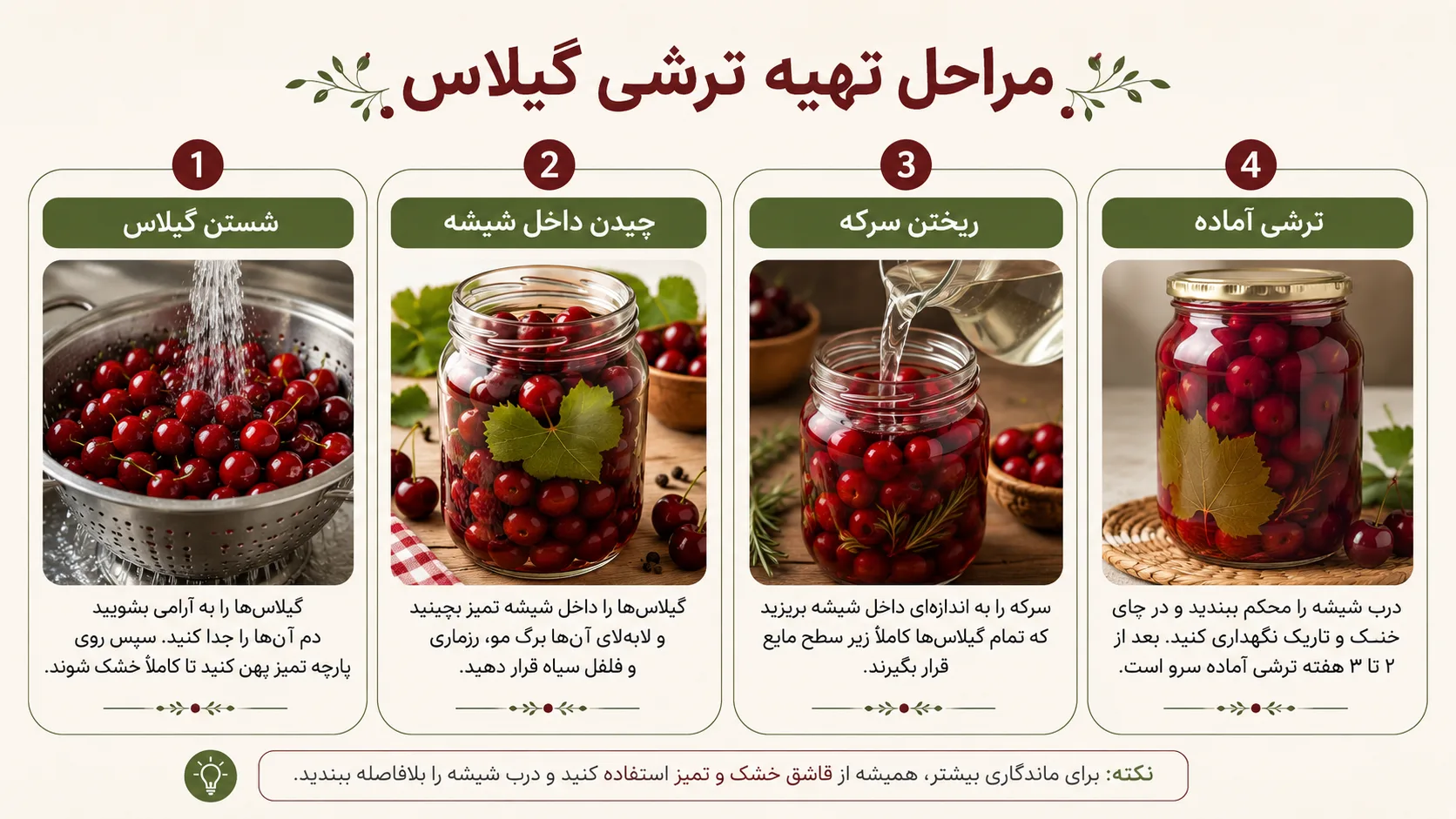 مراحل تهیه ترشی گیلاس