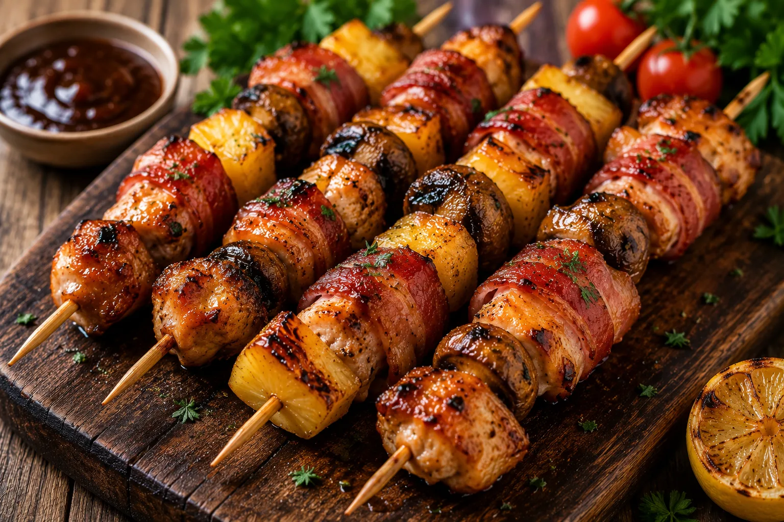 کباب چوبی مرغ و بیکن