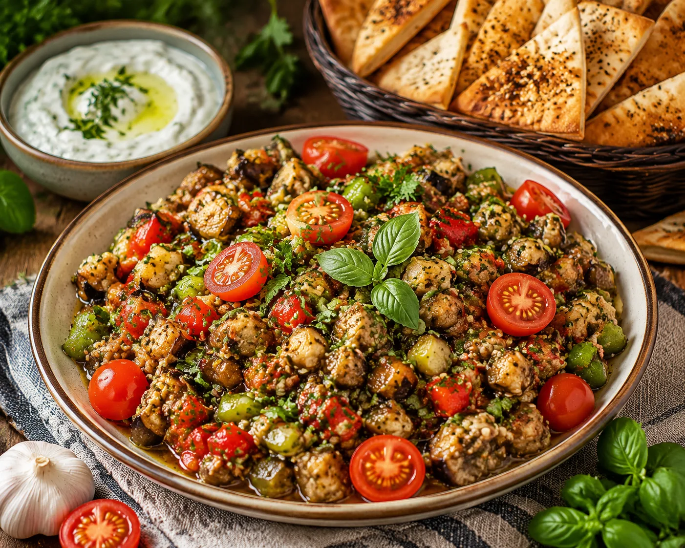 سالاد بادمجان کبابی با سس ماست