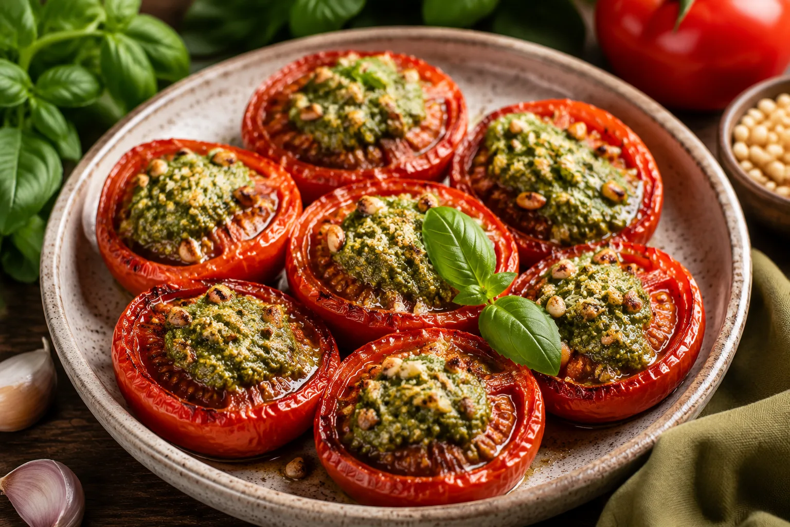گوجه فرنگی کبابی با سس پستو