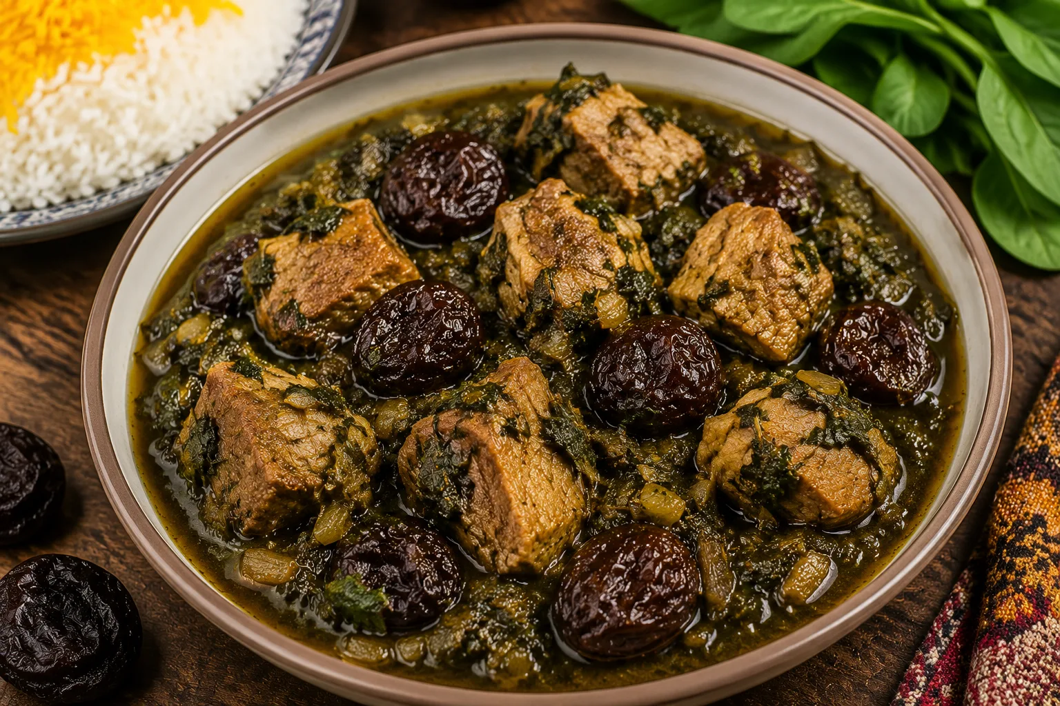 خورشت آلو اسفناج با بوقلمون