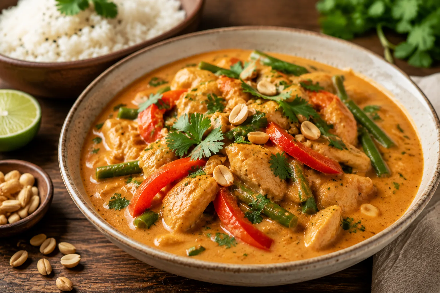 خوراک کاری تایلندی با بادام زمینی