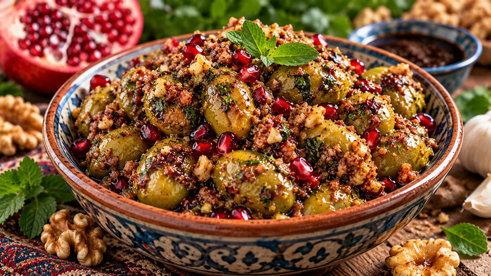 زیتون پرورده گیلانی با رب انار و گردو